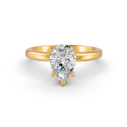 Pear Cut Real Moissanite 5 Prong Solitaire Ring 14K Gold Plated